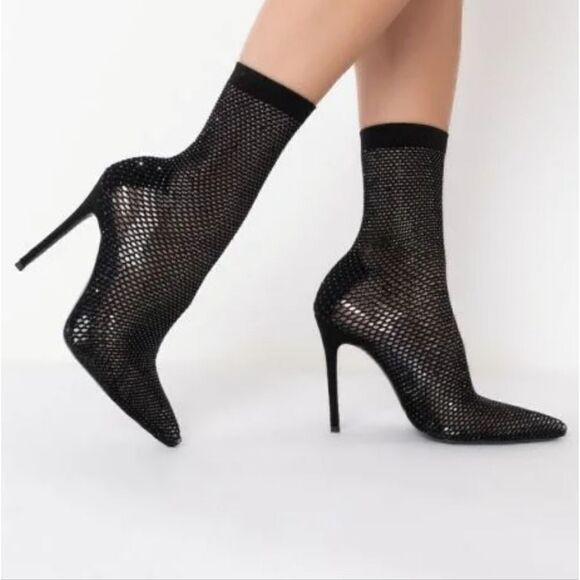 AZALEA WANG STILETTO SOCK BOOTIE IN BLACK SIZE 7.5 - Picture 1 of 6